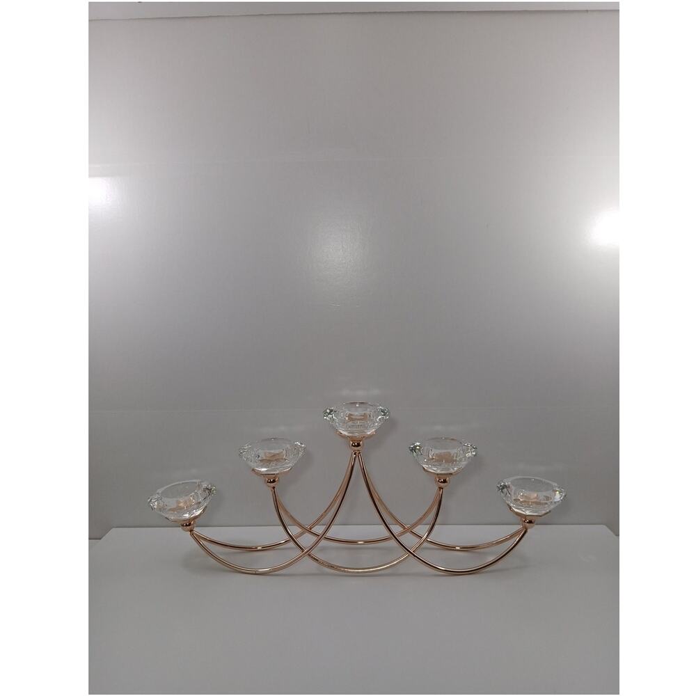 Gold Candlebra Crystal 5 Tier Tealight Holder Centerpiece Candle Holder